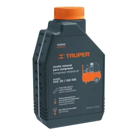  Aceite Mineral 1L SAE 30 Alta Viscocidad para Compresoras Truper 102533 21.186441 Aceite Mineral 1L SAE 30 Alta Viscocidad para
