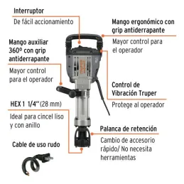  Martillos Demoledores 1600W HEX 1-1/8" 55J CVT Expert Truper 102468 1490.677966 Martillos Demoledores 1600W HEX 1-1/8" 55J CVT 