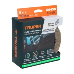  Cintas adhesivas antiderrapantes 2" x5m Negro Fotoluminiscente, Truper 101450 38.135593 Cinta Antideslizante 2" (50mm) x 5M Neg