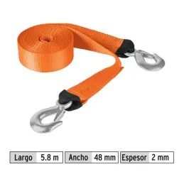  Correa para Remolque 5.8m x48mm con Gancho 2000kg, Truper CREM-2X58C 18344 39.830508 Correa para Remolque 5.8m x48mm con Gancho