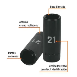  Dados 21mm E1/2 Impacto Tubulares Hexagonales CrMolibdeno, Truper 12433 13.559322 Dados Largo Impacto 21mm Hexagonales Encastre