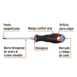  Desarmador Estrella BHex 3/16" x4" ComfortGrip Truper 100836 4.40678 Desarmador Estrella BHex 3/16" x4" ComfortGrip Truper 1008