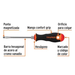  Desarmador Plano Bhex 3/16" x4" ComfortGrip Truper 13992 4.40678 Desarmador Plano Bhex 3/16" x4" ComfortGrip Truper 13992

Barr