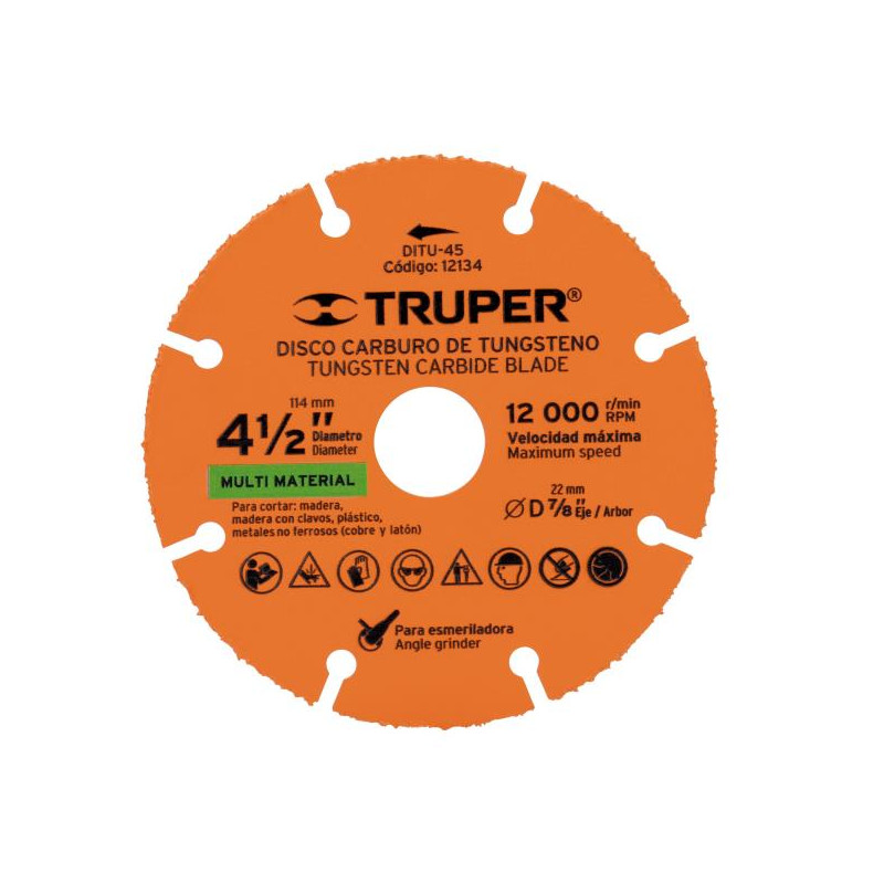 Discos de Corte carburo de Tungsteno 4-1/2" x1.2mm MultiMaterial D7/8, Truper 12134 16.949153 Discos de Corte carburo de Tungst Discos de Corte carburo de Tungsteno 4-1/2" x1.2mm MultiMaterial D7/8, Truper 12134 16.949153 Discos de Corte carburo de Tungst