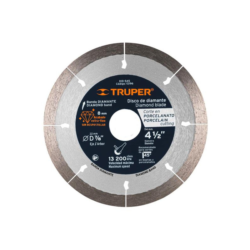 Discos de Corte Diamantados 4-1/2" x1.3mm Porcelanato D7/8 cReductores, Truper 15196 30.508475 Discos de Corte Diamantados 4-1/ Discos de Corte Diamantados 4-1/2" x1.3mm Porcelanato D7/8 cReductores, Truper 15196 30.508475 Discos de Corte Diamantados 4-1/
