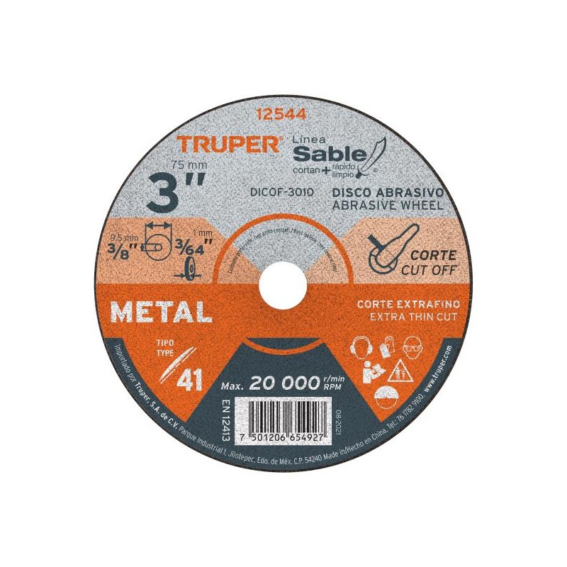 Discos de Corte Metal 3" x1mm Oaluminio D3/8 Rectificadora, Truper 12544 1.694915 Discos de Corte Metal 3" x1mm Oaluminio D3/8 Discos de Corte Metal 3" x1mm Oaluminio D3/8 Rectificadora, Truper 12544 1.694915 Discos de Corte Metal 3" x1mm Oaluminio D3/8