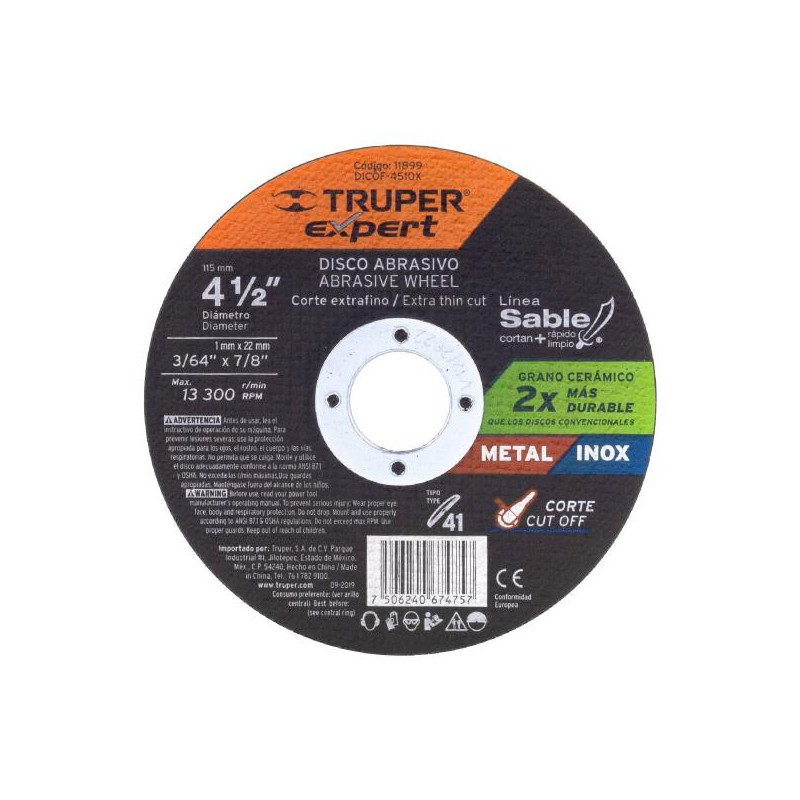 Discos de Corte Metal 4-1/2" x1mm OAluminio Inox D7/8 T41, Truper 11899 2.542373 Discos de Corte Metal 4-1/2" x1mm OAluminio In Discos de Corte Metal 4-1/2" x1mm OAluminio Inox D7/8 T41, Truper 11899 2.542373 Discos de Corte Metal 4-1/2" x1mm OAluminio In