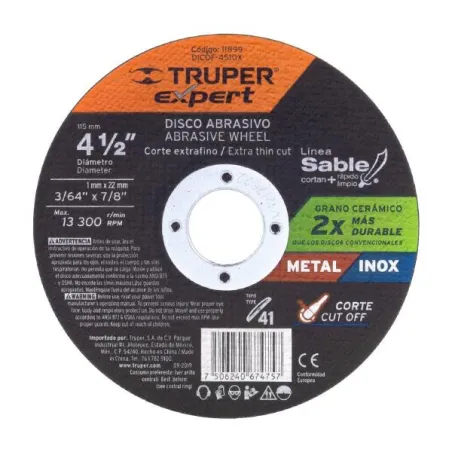  Discos de Corte Metal 4-1/2" x1mm OAluminio Inox D7/8 T41, Truper 11899 2.542373 Discos de Corte Metal 4-1/2" x1mm OAluminio In