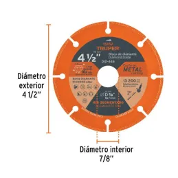  Discos de diamantes 4-1/2" x1.6mm para corte metal E7/8 Truper 15156 35.59322 Discos de diamantes 4-1/2" x1.6mm para corte meta