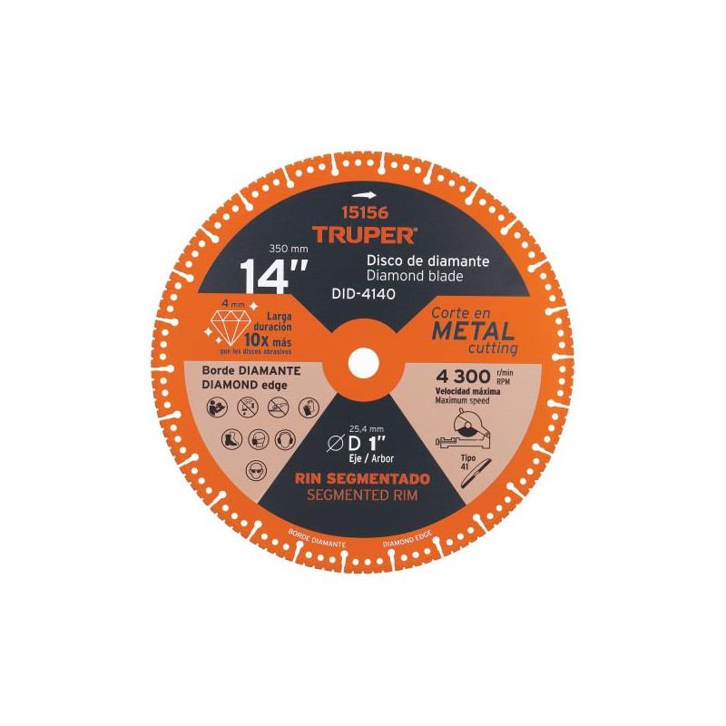  Discos de diamantes 14" x4mm para corte metal E1 Truper 15156 316.101695 Discos de diamantes 14" x4mm para corte metal E1 Trupe