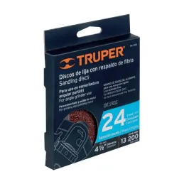  Discos de Lija 4-1/2" G24 RespaldoFibra 5Piezas D7/8 OAluminio, Truper 100124 7.79661 Discos de Lija 4-1/2" G24 RespaldoFibra 5
