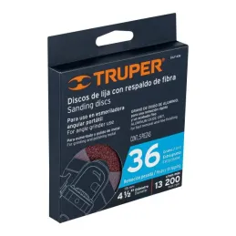  Discos de Lija 4-1/2" G36 RespaldoFibra 5Piezas D7/8 OAluminio, Truper 100125 7.79661 Discos de Lija 4-1/2" G36 RespaldoFibra 5