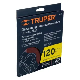  Discos de Lija 7" G120 RespaldoFibra 5Piezas D7/8 OAluminio, Truper 100163 14.661017 Discos de Lija 7" G120 RespaldoFibra 5Piez