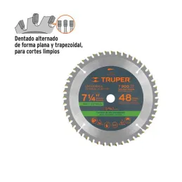 Discos de Sierra 7-1/4" 48Dientes C5/8" Plastico Madera carburo de tungsteno, Truper 18317 25.423729 Discos de Sierra 7-1/4" 48