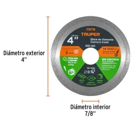  Discos Diamantados 4" continuos Fino  1.6mm, DDT-802C 11578 Truper 15.423729 Discos Diamantados 4" continuos Fino 1.6mm, DDT-80