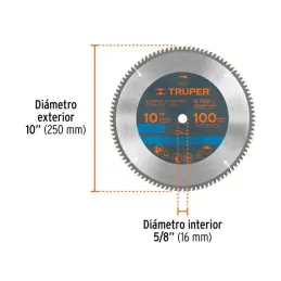  Discos Sierra para Aluminio 10" Centro 5/8", 100 Dientes de carburo de tungsteno, ST-10100A 18313 Truper 55.084746 Discos Sierr