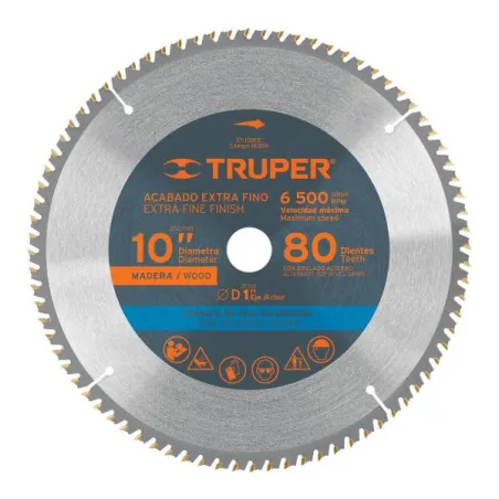  Discos Sierra para Madera 10" Centro 1", 80 Dientes de carburo de tungsteno, ST-1080E 18309 Truper 49.152542 Discos Sierra para