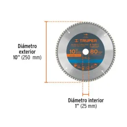  Discos Sierra para Madera 10" Centro 1", 80 Dientes de carburo de tungsteno, ST-1080E 18309 Truper 49.152542 Discos Sierra para