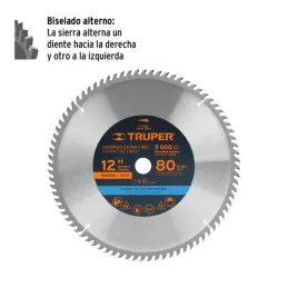  Discos Sierra para Madera 12" Centro 1", 80 Dientes de carburo de tungsteno, ST-1280E 12684 Truper 63.559322 Discos Sierra para