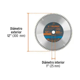  Discos Sierra para Madera 12" Centro 1", 80 Dientes de carburo de tungsteno, ST-1280E 12684 Truper 63.559322 Discos Sierra para