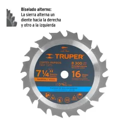  Discos Sierra para Madera 7 1/4" Centro 5/8", 16 Dientes de carburo de tungsteno, ST-716 18298 Truper 14.915254 Discos Sierra p