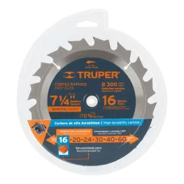  Discos Sierra para Madera 7 1/4" Centro 5/8", 16 Dientes de carburo de tungsteno, ST-716 18298 Truper 14.915254 Discos Sierra p