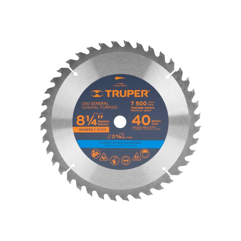  Discos Sierras 8-1/4" 40Dientes C5/8" para madera, Truper 18303 26.271186 Discos Sierras 8-1/4" 40Dientes C5/8" para madera, Tr