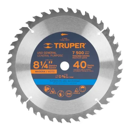  Discos Sierras 8-1/4" 40Dientes C5/8" para madera, Truper 18303 26.271186 Discos Sierras 8-1/4" 40Dientes C5/8" para madera, Tr