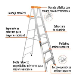  Escaleras Tijera 6 Peldaños con Bandeja T2 Max3.4m P7.4kg EAluminio, Truper 16744 275.423729 Escaleras Tijera 6 Peldaños con Ba