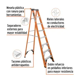  Escaleras de Tijera 7 Peldaños T2 Max3.7m P10.5kg FibraVidrio, Truper 100227 473.728814 Escaleras de Tijera 7 Peldaños T2 Max3.
