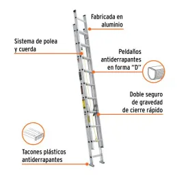  Escaleras Telescopicas 20 Peldaños T3 Max5.8m P11kg Aluminio, Truper 16027 470.338983 Escaleras Telescopicas 20 Peldaños T3 Max