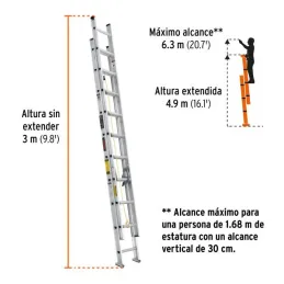 Escaleras Telescopicas 20 Peldaños T3 Max5.8m P11kg Aluminio, Truper 16027 470.338983 Escaleras Telescopicas 20 Peldaños T3 Max