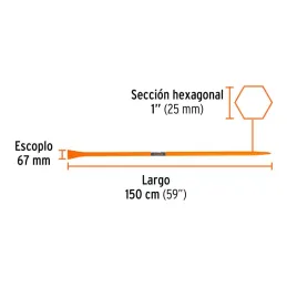  Barretas de Punta 1" x150cm 6kg E67mm Hexagonal Truper 10759 70.338983 Barreta Hexagonal de Punta 1" x 150cm, Escoplo 67mm, Tie
