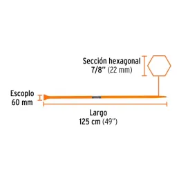  Barretas de Punta 7/8" x125cm 4kg E60mm Hexagonal Truper 10753 44.067797 Barreta Hexagonal de Punta 7/8" x 125cm, Escoplo 60mm,
