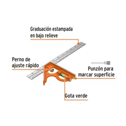  Escuadra de Combinacion 12", Acero Inoxidable, Para Angulos de 45 y 90 Grados, ECT-12 14380 Truper 22.881356 Escuadra de Combin