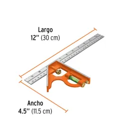  Escuadra de Combinacion 12", Acero Inoxidable, Para Angulos de 45 y 90 Grados, ECT-12 14380 Truper 22.881356 Escuadra de Combin