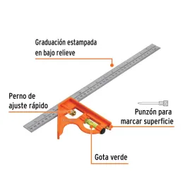  Escuadra de Combinacion 16", Acero Inoxidable, Para Angulos de 45 y 90 Grados, ECT-16 14381 Truper 25.423729 Escuadra de Combin