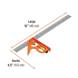  Escuadra de Combinacion 16", Acero Inoxidable, Para Angulos de 45 y 90 Grados, ECT-16 14381 Truper 25.423729 Escuadra de Combin