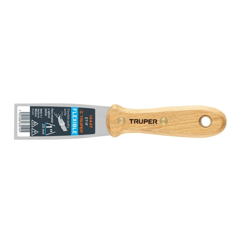 Espatula Flexible 1" Mango de Madera, acero alto carbono, Hoja Desbastada y Templada, ET-1F 14447 Truper 5.423729 Espatula Flex Espatula Flexible 1" Mango de Madera, acero alto carbono, Hoja Desbastada y Templada, ET-1F 14447 Truper 5.423729 Espatula Flex