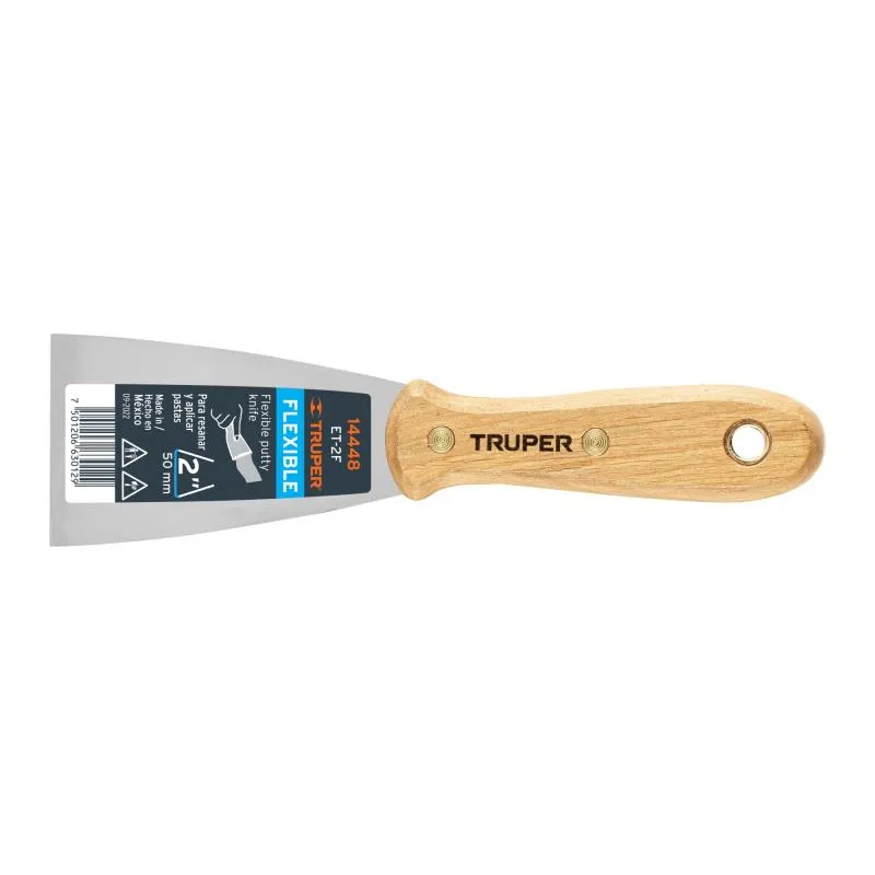 Espatula Flexible 2" Mango de Madera, acero alto carbono, Hoja Desbastada y Templada, ET-2F 14448 Truper 6.016949 Espatula Flex Espatula Flexible 2" Mango de Madera, acero alto carbono, Hoja Desbastada y Templada, ET-2F 14448 Truper 6.016949 Espatula Flex