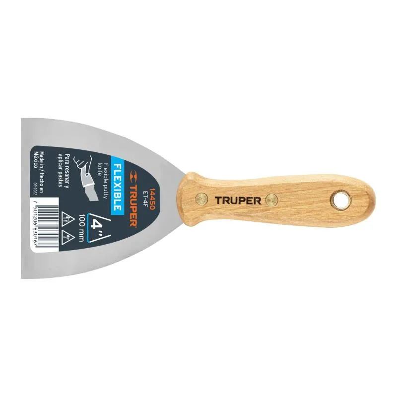 Espatula Flexible 4" Mango de Madera, acero alto carbono, Hoja Desbastada y Templada, ET-4F 14450 Truper 8.220339 Espatula Flex Espatula Flexible 4" Mango de Madera, acero alto carbono, Hoja Desbastada y Templada, ET-4F 14450 Truper 8.220339 Espatula Flex