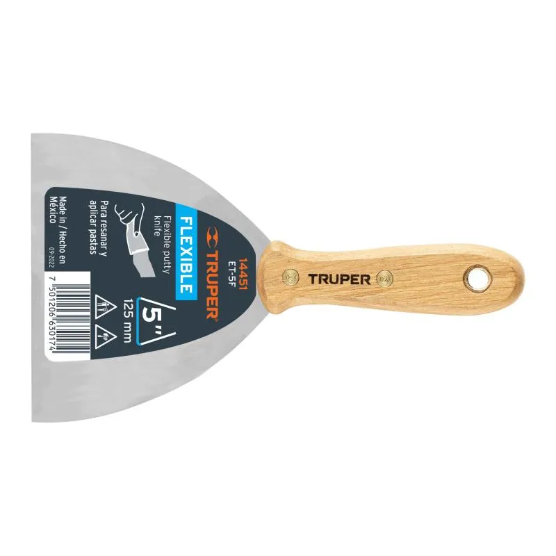 Espatula Flexible 5" Mango de Madera, acero alto carbono, Hoja Desbastada y Templada, ET-5F 14451 Truper 9.745763 Espatula Flex Espatula Flexible 5" Mango de Madera, acero alto carbono, Hoja Desbastada y Templada, ET-5F 14451 Truper 9.745763 Espatula Flex