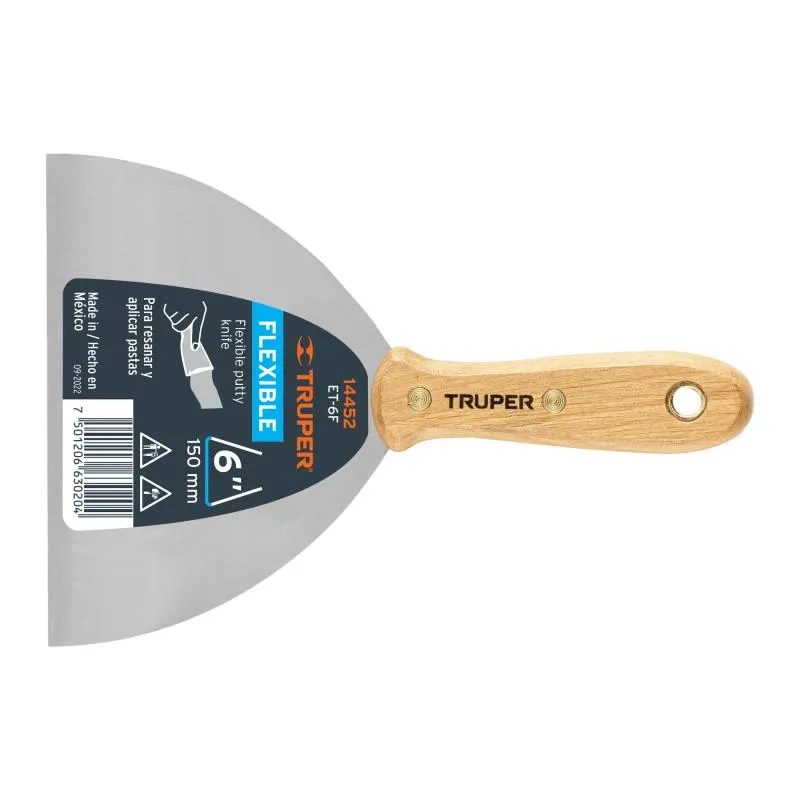Espatula Flexible 6" Mango de Madera, acero alto carbono, Hoja Desbastada y Templada, ET-6F 14452 Truper 11.271186 Espatula Fle Espatula Flexible 6" Mango de Madera, acero alto carbono, Hoja Desbastada y Templada, ET-6F 14452 Truper 11.271186 Espatula Fle