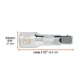 Extension, Encastre 1/2", Diametro 17 mm Largo 2 1/2", acero al cromo vanadio, E-5460 13414 Truper 7.288136 Extension, Encastre
