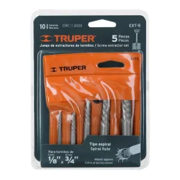  Extractor de Pernos Rotos, Juego de 5 Piezas, Medidas 1/8 al 7/16, acero al cromo, EXT-5 14512 Truper 10.254237 Extractor de Pe