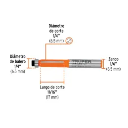  Fresas Corte Recto 1/4" x17mm cRodaje Truper 102720 15.084746 Fresas Corte Recto 1/4" x17mm cRodaje Truper 102720

Cuerpo de ac