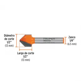  Fresas Corte V 1/2" x13mm Truper 11466 9.830508 Fresas Corte V 1/2" x13mm Truper 11466

Cuerpo de acero al cromo y cuchilla de 