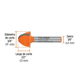  Fresas Media Caña 3/4" x13mm Truper 11463 13.050847 Fresas Media Caña 3/4" x13mm Truper 11463

Cuerpo de acero al cromo y cuchi