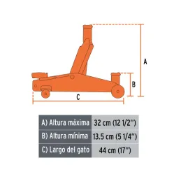  Gata Tipo Lagarto 2 T, Altura M 32cm M 13.5cm Peso 8kg Ligeras, GAPA-2E 14944 Truper 129.661017 Gata Tipo Lagarto 2 T, Altura M
