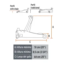  Gata Tipo Lagarto 3 T, Altura M 51cm M 8.5cm 34.5kg, con Elevacion Rapida, GAPRO-3PB, 14806 Truper 640.677966 Gata Tipo Lagarto